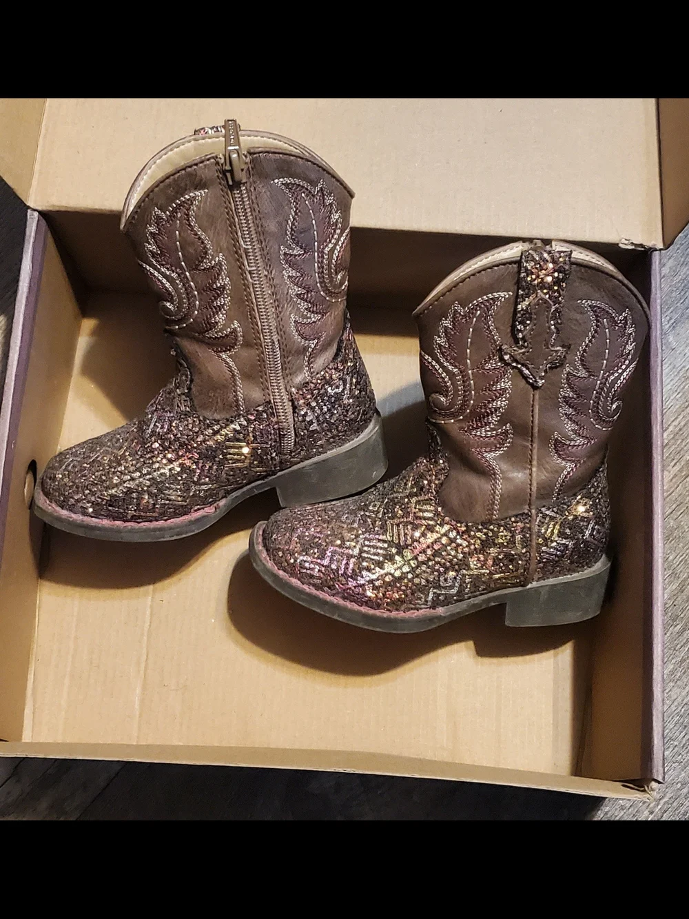 Roper Brown Aztec Glitter & Sequin Toddler Western Boots Size 7